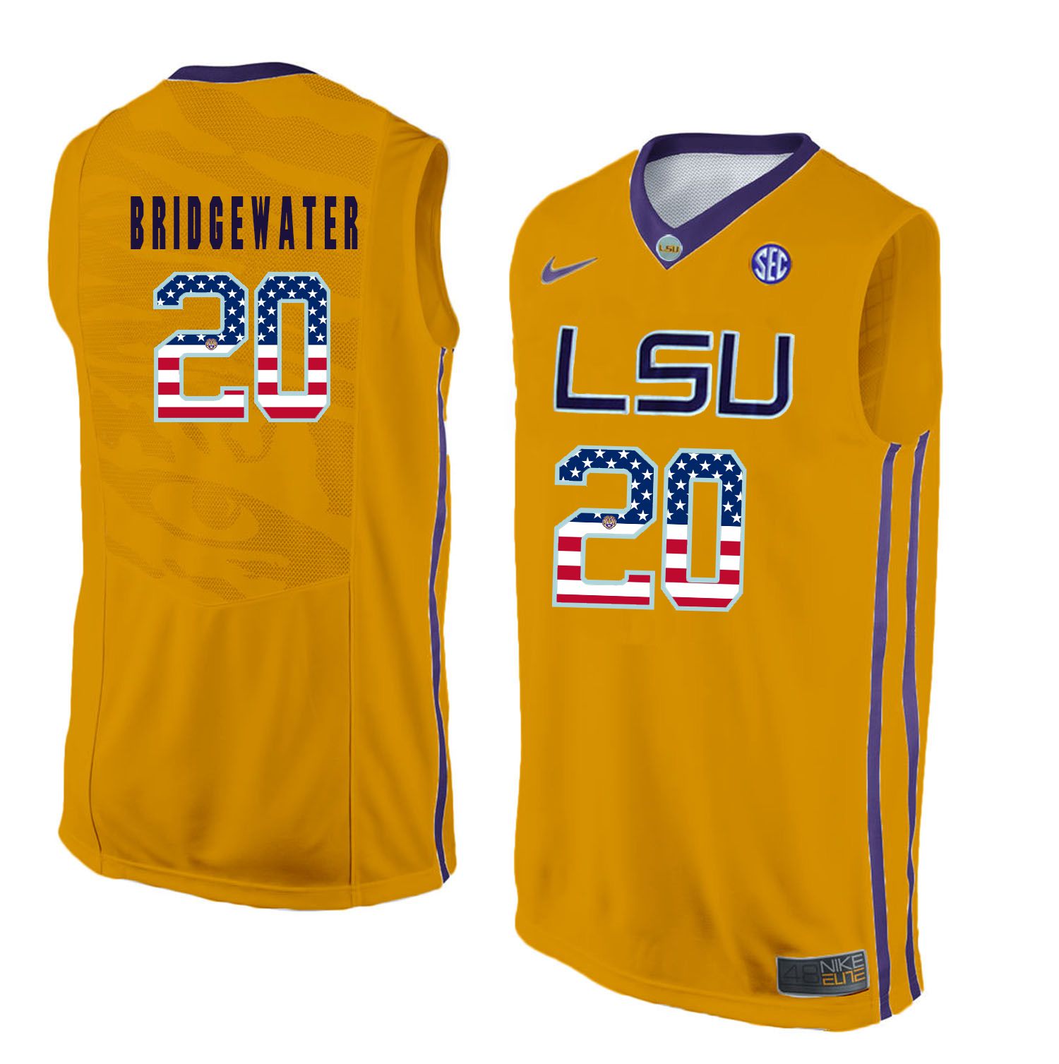 Men LSU Tigers 20 Bridgewater Yellow Flag Customized NCAA Jerseys